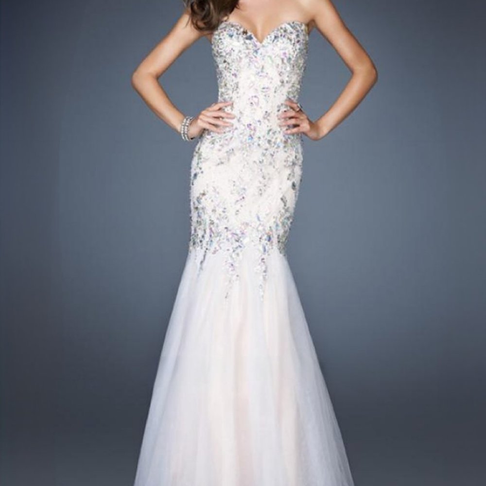 La Femme Mermaid Tulle Evening Gown